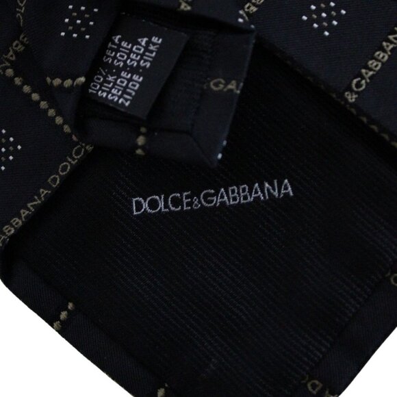 DOLCE & GABBANA 100% Silk Tie Diamond Pattern Black, Gold & White - Picture 4 of 6